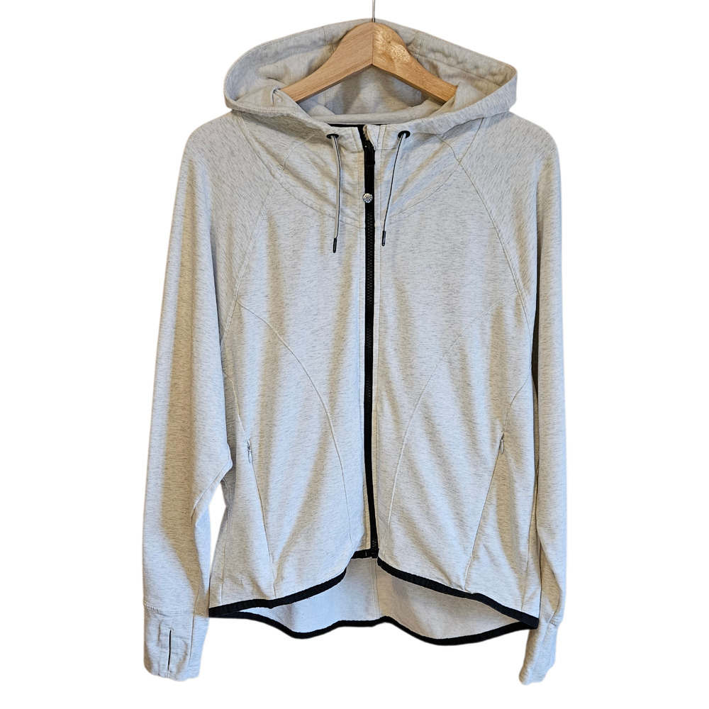 Athleta Women’s Stronger Hoodie Full Zip Jacket Thumbholes Grey Heather Large